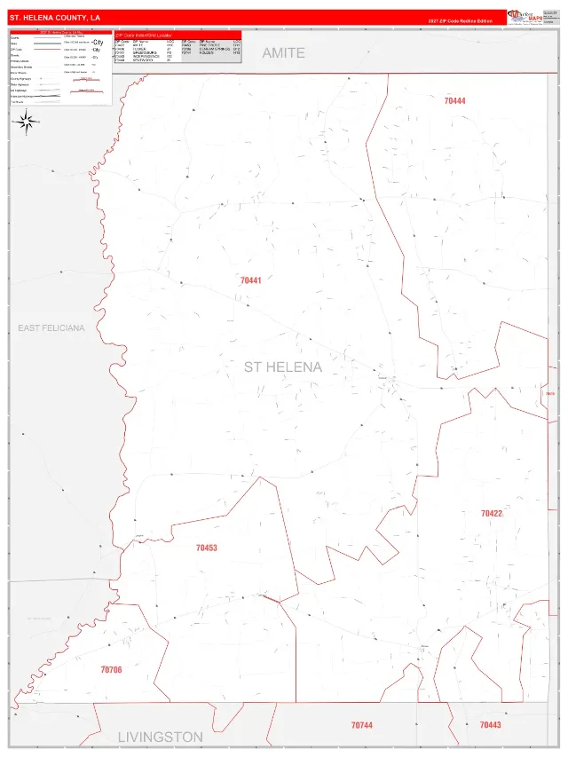 St. Helena County, LA ZIP Code Wall Map, RedLine style