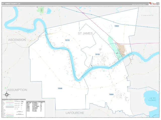 St. James County, LA ZIP Code Wall Map, Classic style