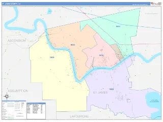 St. James County, LA ColorCast style ZIP Code wall map