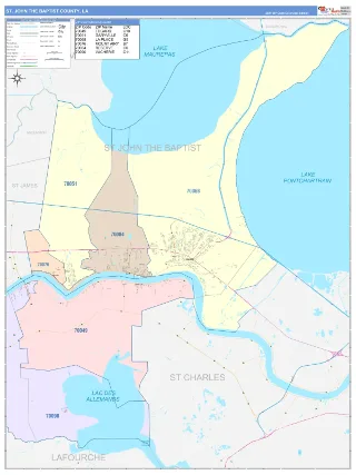 St. John the Baptist County, LA ColorCast style ZIP Code wall map