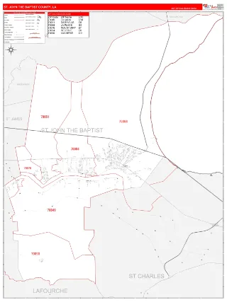 St. John the Baptist County, LA RedLine style ZIP Code wall map