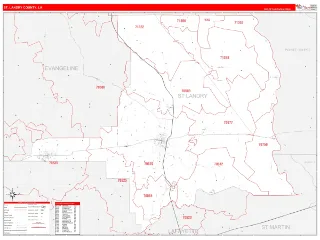 St. Landry County, LA RedLine style ZIP Code wall map