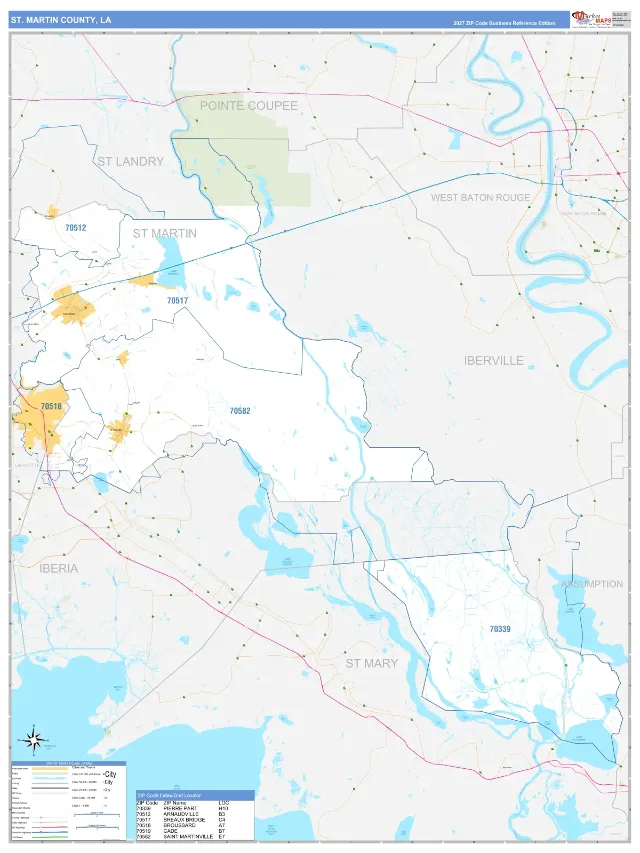 St. Martin County, LA ZIP Code Wall Map, Business Reference style