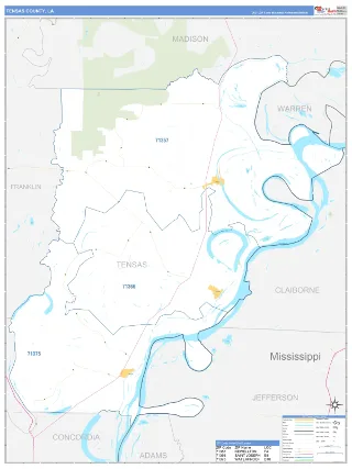 Tensas County, LA Business Reference style ZIP Code wall map