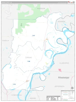 Tensas County, LA Classic style ZIP Code wall map