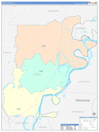 Tensas County, LA ColorCast style ZIP Code wall map