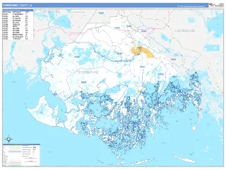 Terrebonne County, LA Business Reference style ZIP Code wall map