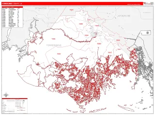 Terrebonne County, LA RedLine style ZIP Code wall map