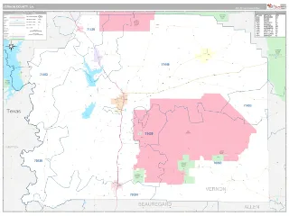 Vernon County, LA Classic style ZIP Code wall map