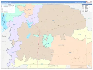 Vernon County, LA ColorCast style ZIP Code wall map