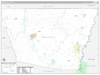 Washington County, LA Classic style ZIP Code wall map