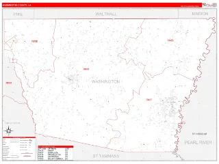 Washington County, LA RedLine style ZIP Code wall map