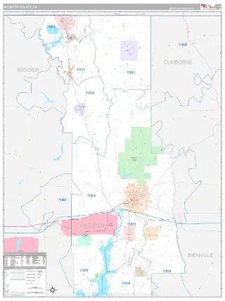 Webster County, LA Classic style ZIP Code wall map