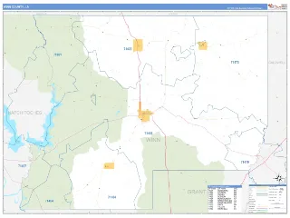 Winn County, LA Business Reference style ZIP Code wall map