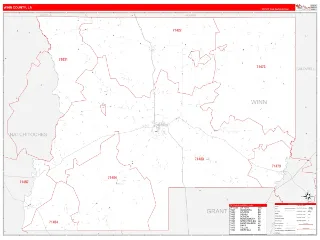 Winn County, LA RedLine style ZIP Code wall map