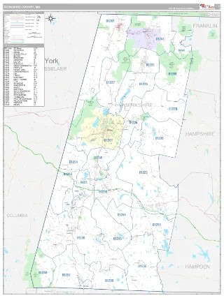 Berkshire County, MA Classic style ZIP Code wall map