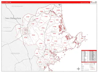 Essex County, MA RedLine style ZIP Code wall map