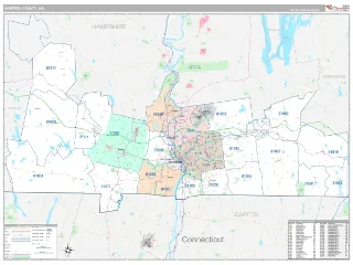 Hampden County, MA Classic style ZIP Code wall map