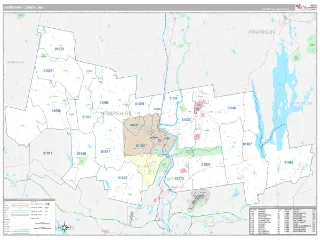 Hampshire County, MA Classic style ZIP Code wall map