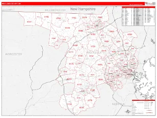 Middlesex County, MA RedLine style ZIP Code wall map