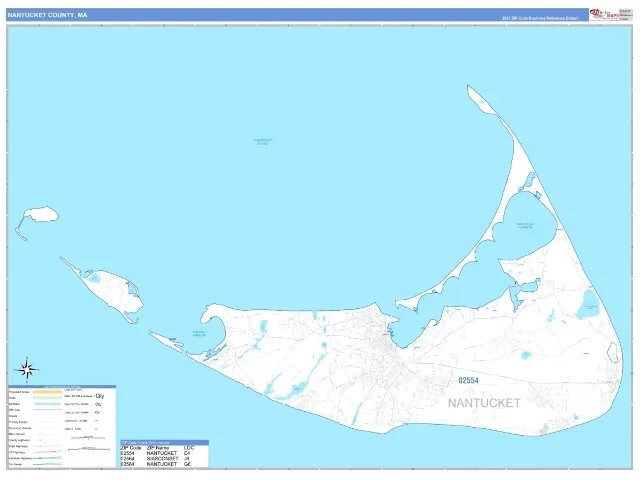 Nantucket County, MA ZIP Code Wall Map, Business Reference style