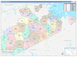 Norfolk County, MA ColorCast style ZIP Code wall map