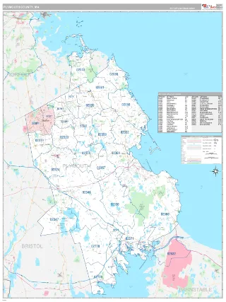 Plymouth County, MA Classic style ZIP Code wall map