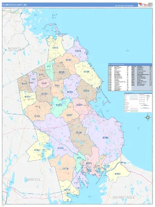 Plymouth County, MA ColorCast style ZIP Code wall map
