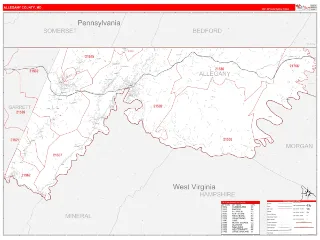 Allegany County, MD RedLine style ZIP Code wall map