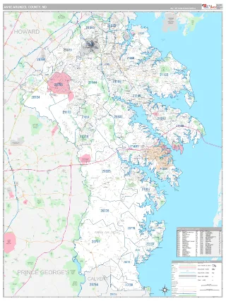 Anne Arundel County, MD Classic style ZIP Code wall map