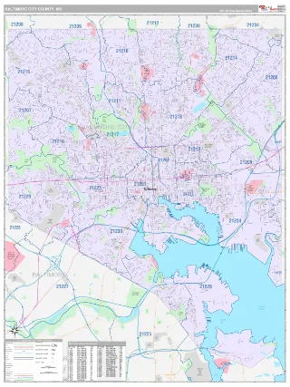 Baltimore City County, MD Classic style ZIP Code wall map