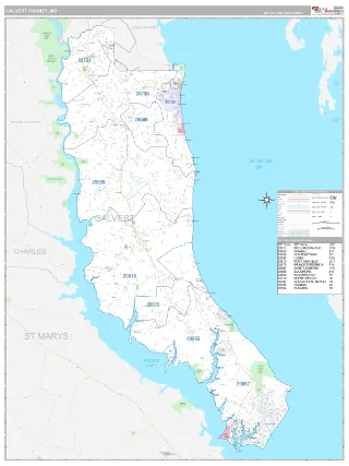 Calvert County, MD Classic style ZIP Code wall map