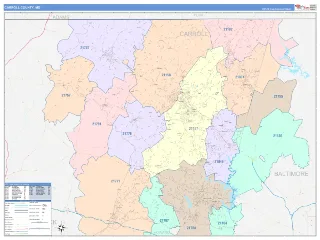 Carroll County, MD ColorCast style ZIP Code wall map