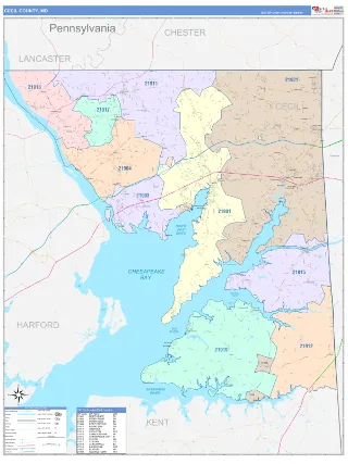 Cecil County, MD ColorCast style ZIP Code wall map