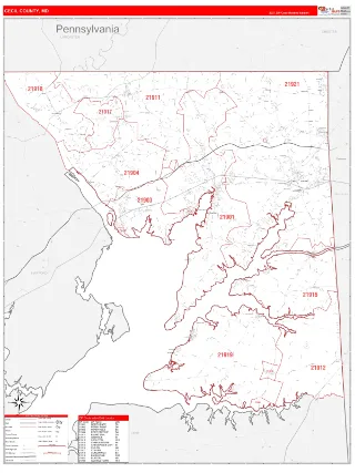 Cecil County, MD RedLine style ZIP Code wall map