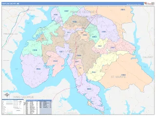 Charles County, MD ColorCast style ZIP Code wall map