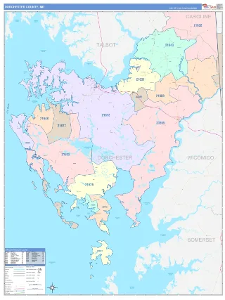Dorchester County, MD ColorCast style ZIP Code wall map