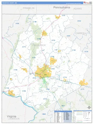 Frederick County, MD Business Reference style ZIP Code wall map