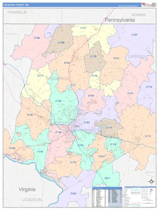 Frederick County, MD ColorCast style ZIP Code wall map