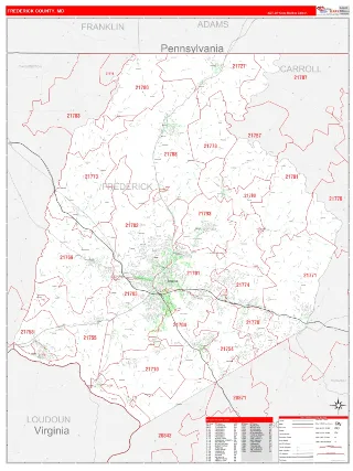 Frederick County, MD RedLine style ZIP Code wall map
