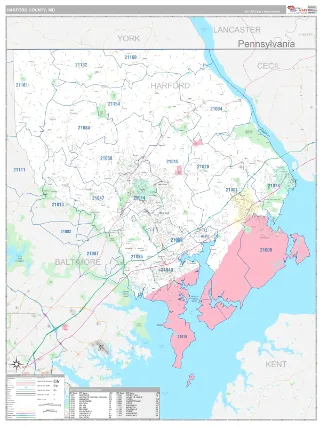 Harford County, MD Classic style ZIP Code wall map