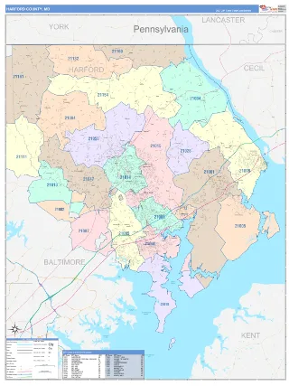 Harford County, MD ColorCast style ZIP Code wall map