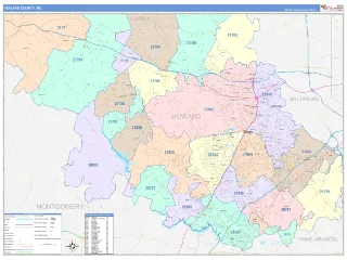 Howard County, MD ColorCast style ZIP Code wall map