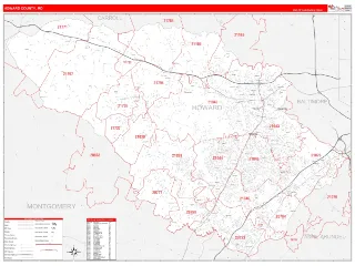 Howard County, MD RedLine style ZIP Code wall map