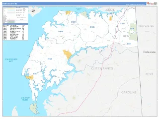 Kent County, MD Business Reference style ZIP Code wall map
