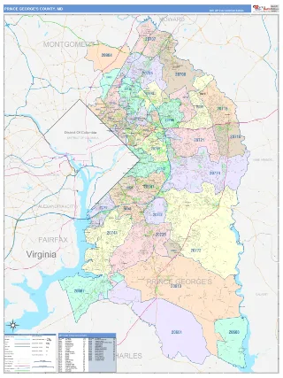 Prince George's County, MD ColorCast style ZIP Code wall map