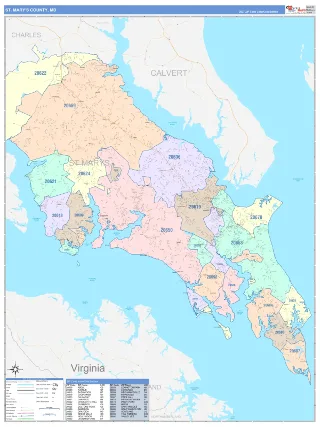 St. Mary's County, MD ColorCast style ZIP Code wall map