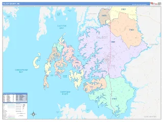 Talbot County, MD ColorCast style ZIP Code wall map