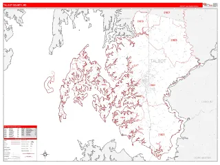 Talbot County, MD RedLine style ZIP Code wall map