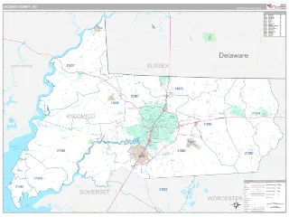 Wicomico County, MD Classic style ZIP Code wall map